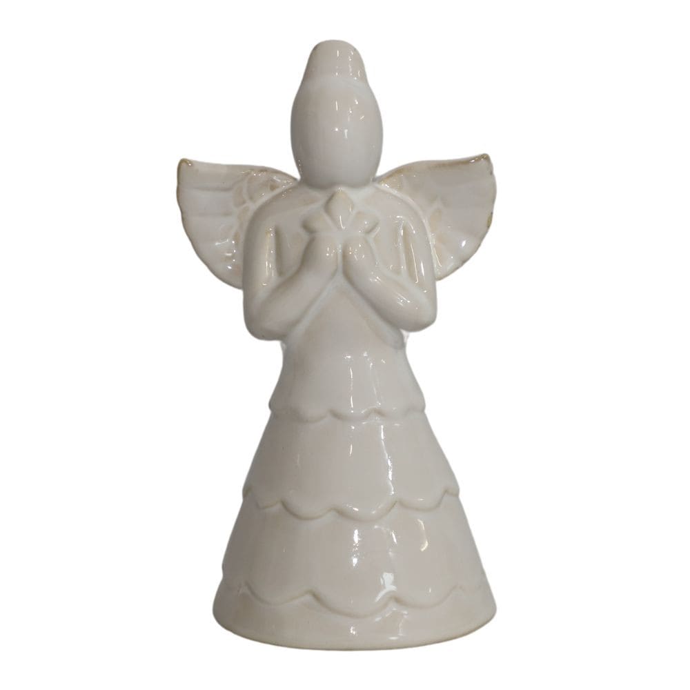 CHEMIN DE CAMPAGNE Statue statuette sculpture déco ange noël céramique blanche 19cm style campagne