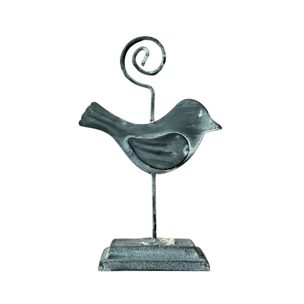 Porte photo en forme d'oiseau en métal gris 12,5 x 8 cm