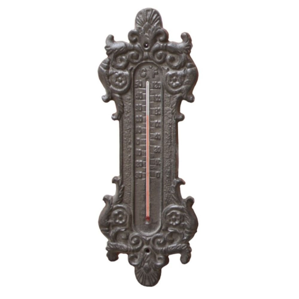 Grand thermomètre extérieur décoratif vintage jardin fonte marron 37cm