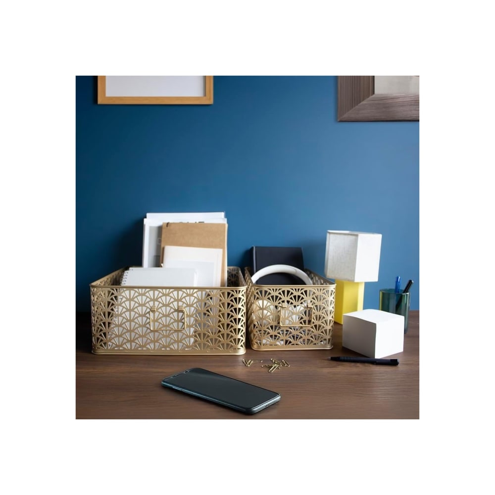 Lot de 3 paniers de rangement en métal doré 32 x 32 x 14 cm - Maisons du Monde