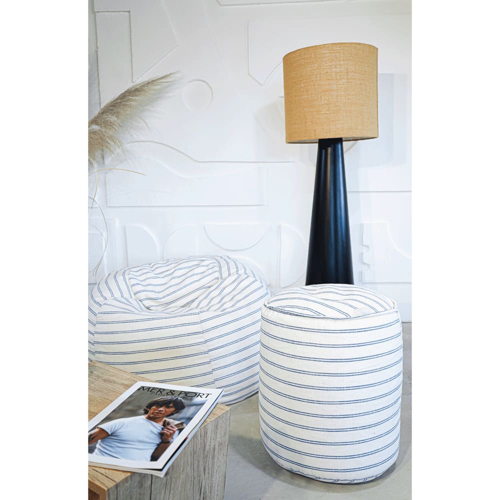 Tabouret déhoussable repose pieds en lin rayé beu