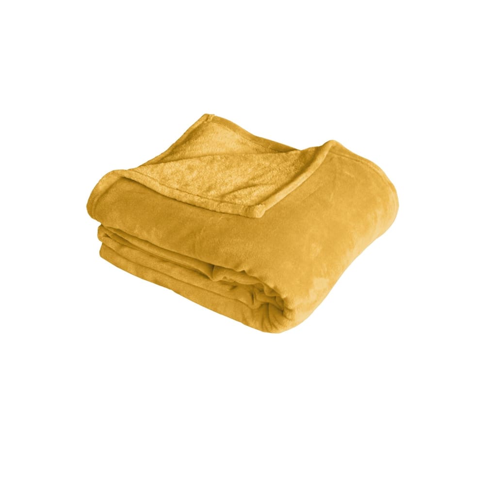 Couverture unie en molleton polyester jaune moutarde 180x220 cm