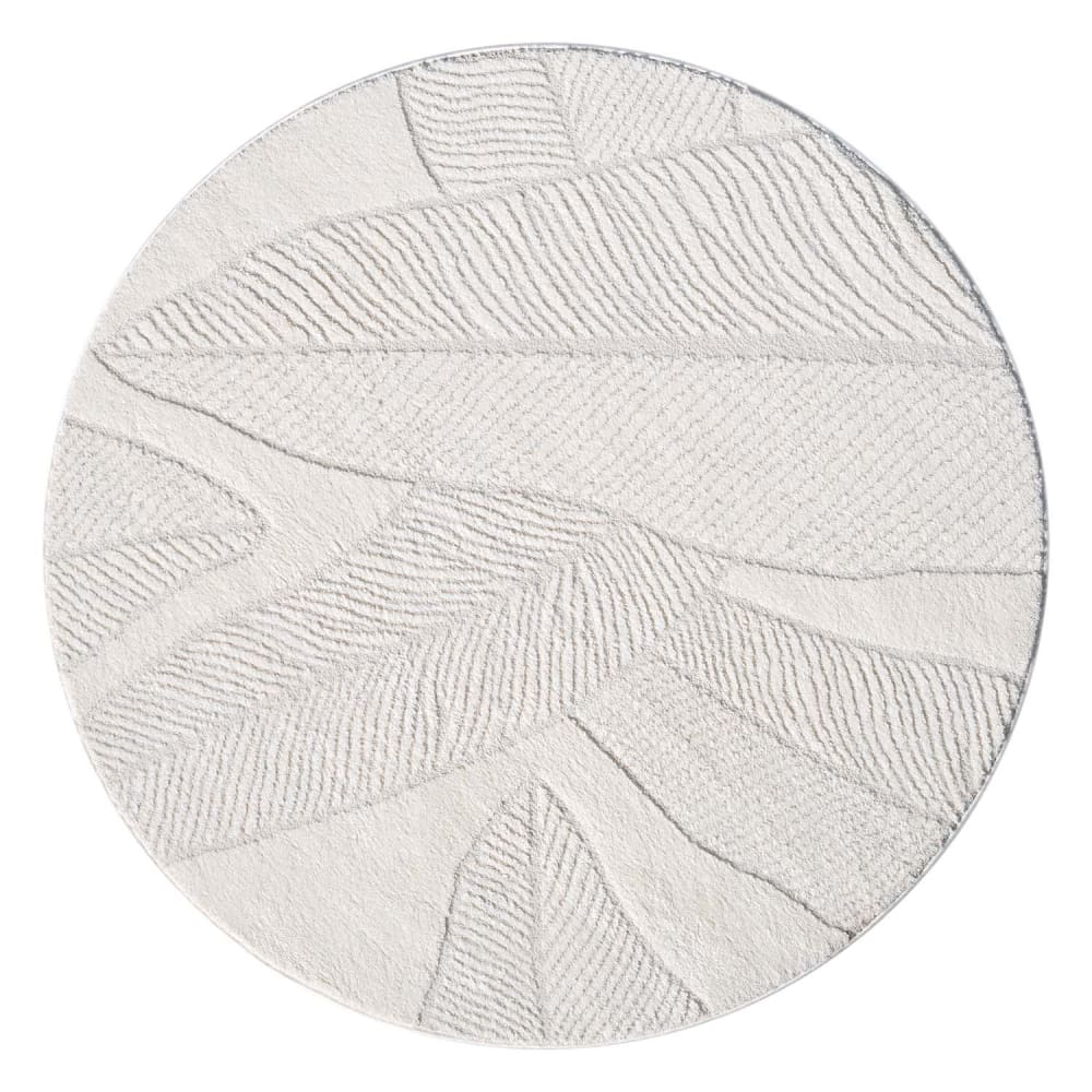 Tapis LEAF Rond à motifs feuillage en relief - Crème 160x160cm