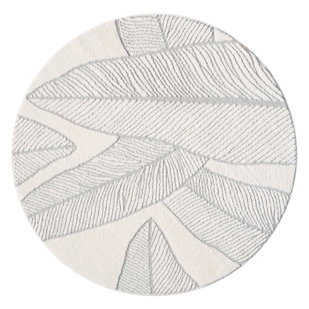 Tapis LEAF Rond à motifs feuillage en relief - Gris 200x200cm