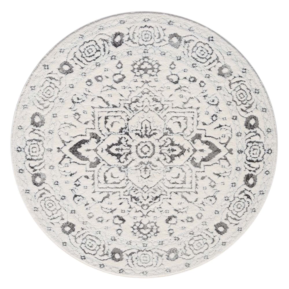 Tapis SORA Rond à motifs vintage en relief - Gris 160x160cm