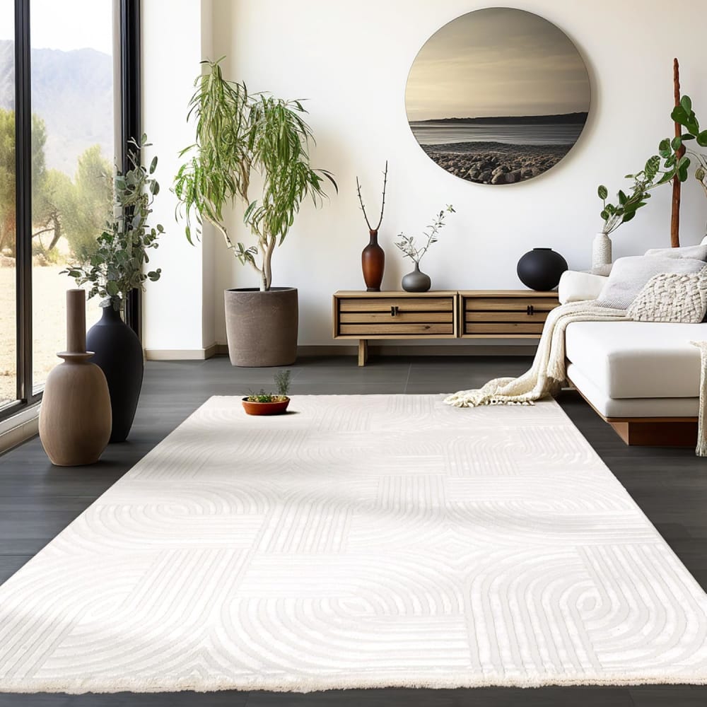 Tapis 70's laineux à motif en relief crème 160x230cm — vue 3