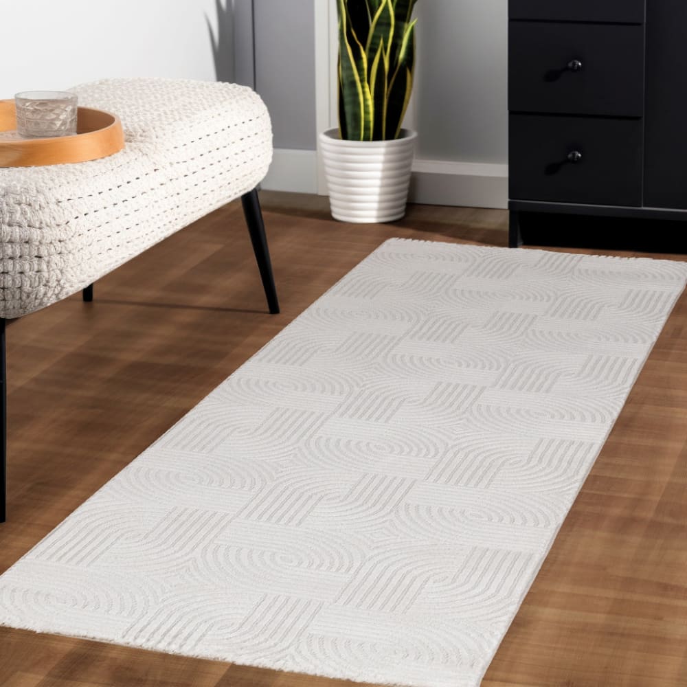 Tapis 70's laineux à motif en relief crème 160x230cm — vue 4