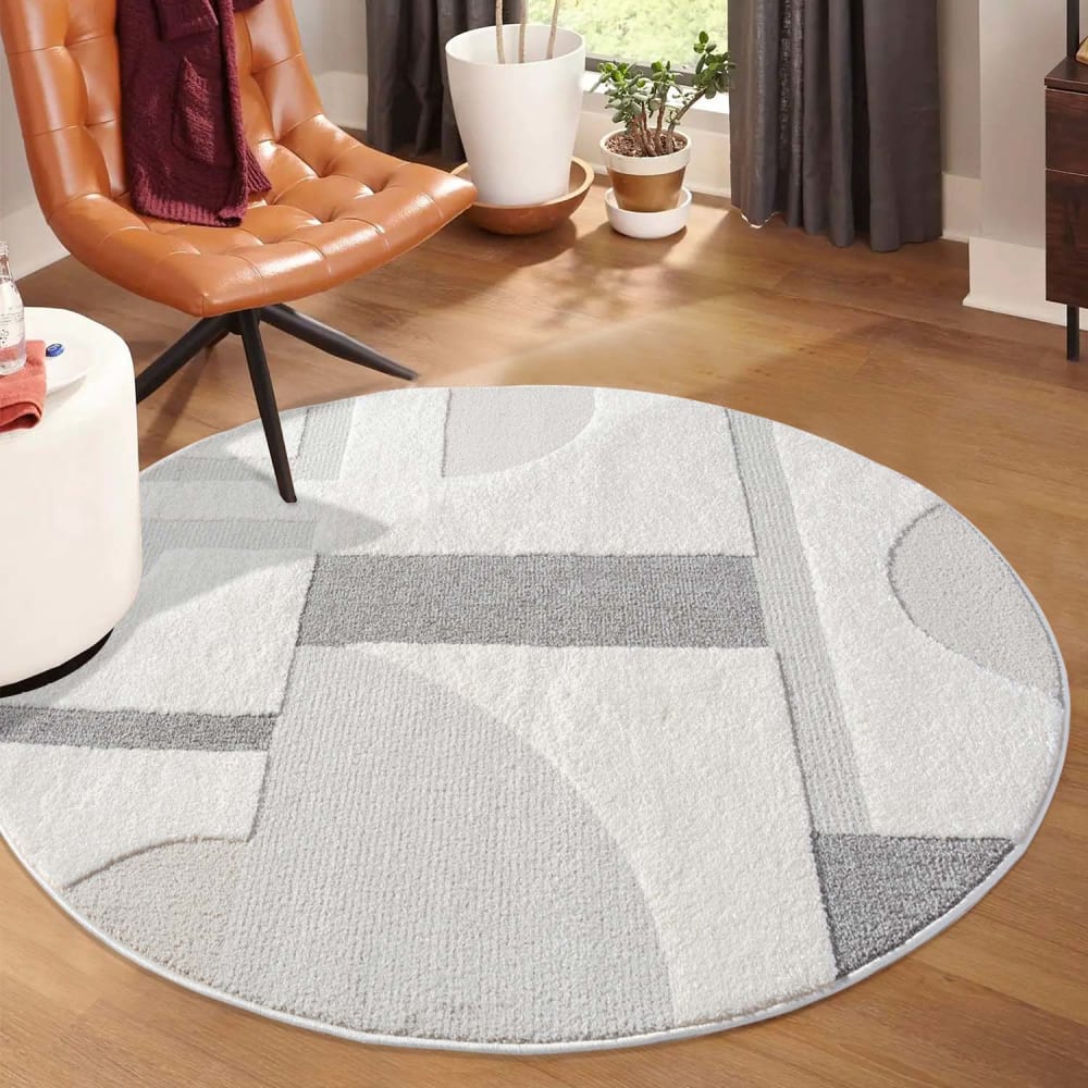 Tapis JAPAN Rond à motifs 3D en relief - Gris 200x200cm