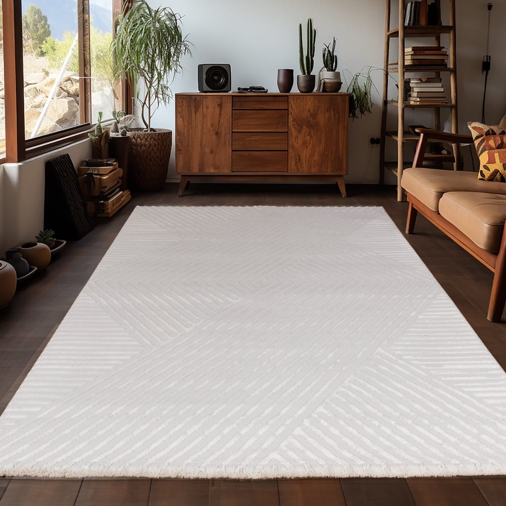 Tapis noa laineux à motif en relief crème 160x230cm — vue 3