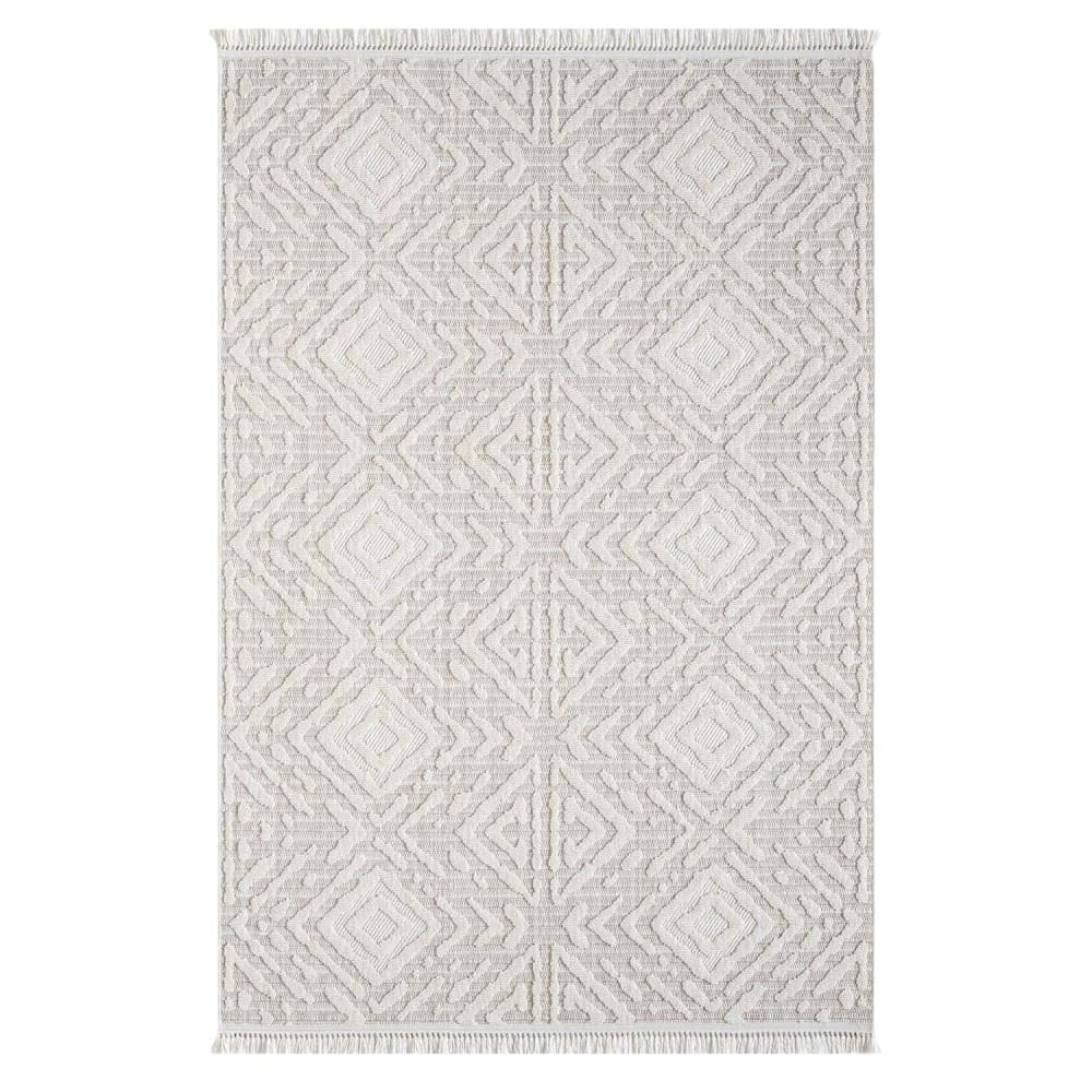 Tapis Kirah Relief à franges Beige 140x200cm