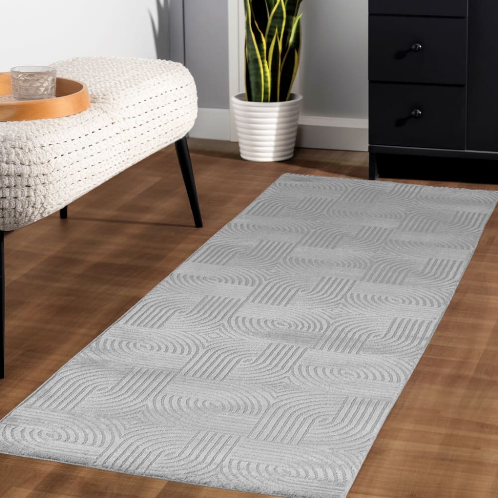 Tapis 70's laineux à motif en relief gris 200x290cm — vue 4