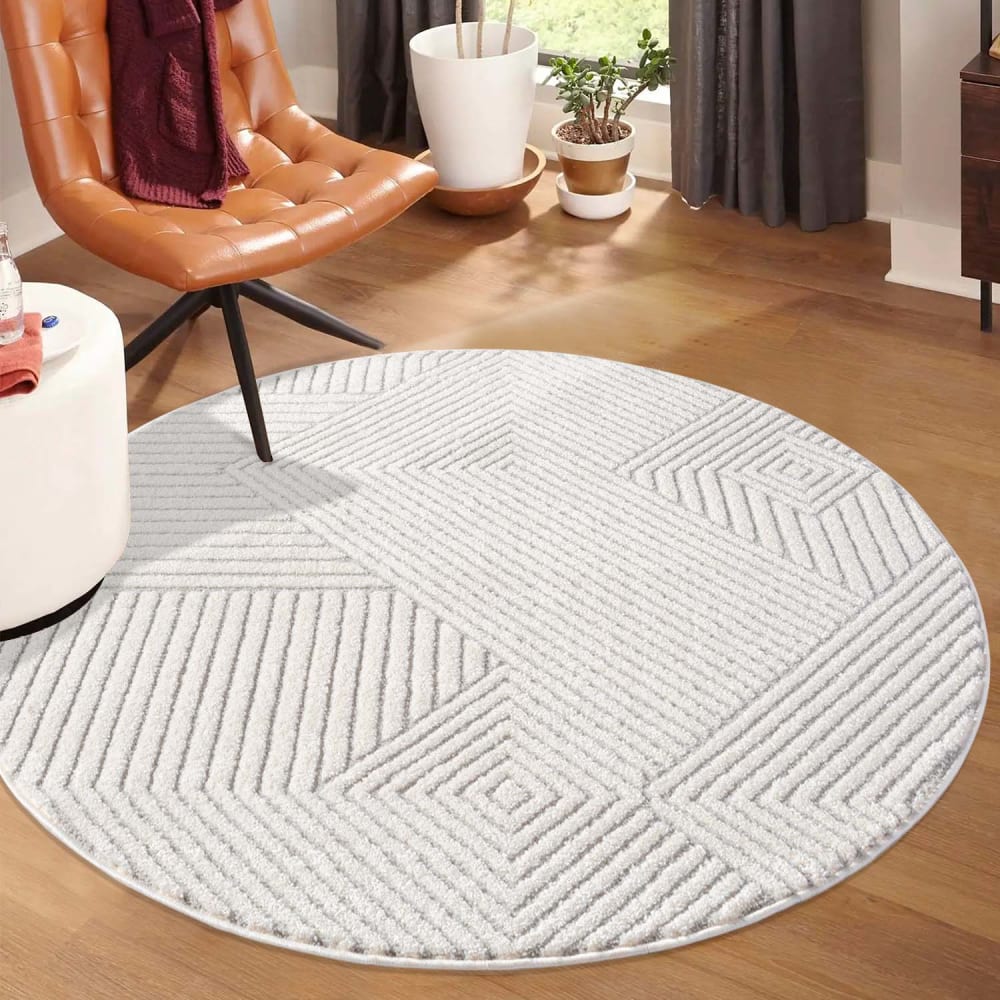 Tapis EMY Rond à motifs géométrique en relief - Gris 200x200cm