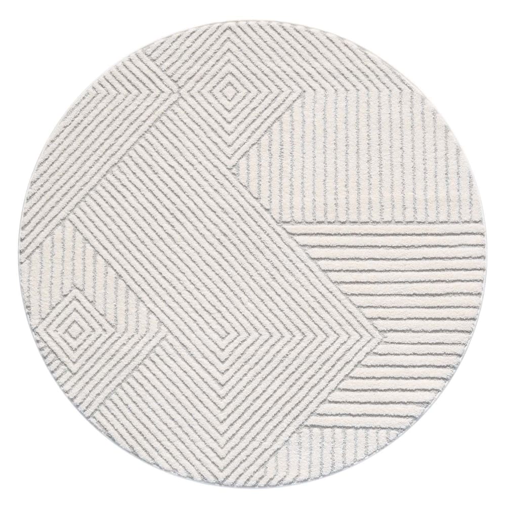 Tapis EMY Rond à motifs géométrique en relief - Gris 120x120cm