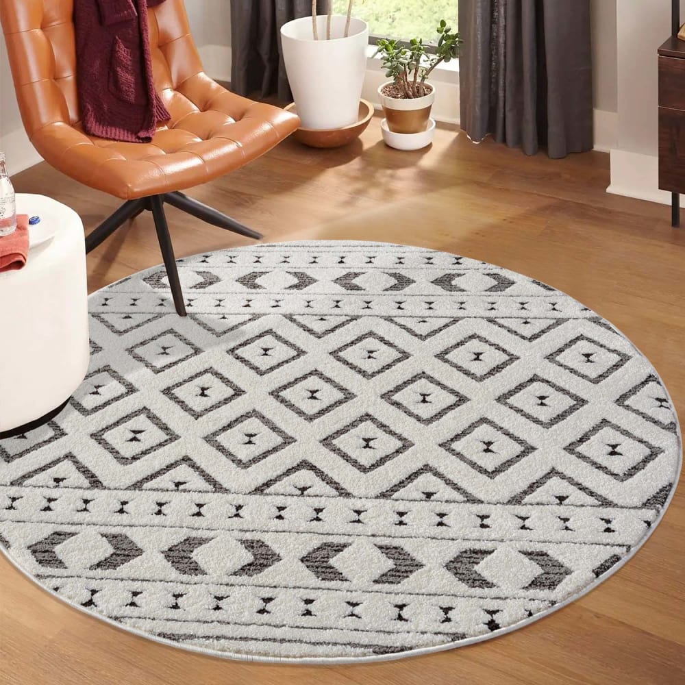 Tapis NALA Rond à motifs relief Berbère - Gris 200x200cm