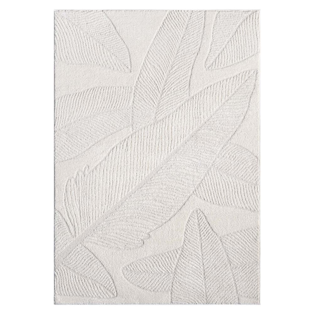Tapis LEAF à motifs feuillage en relief - Crème 200x290cm
