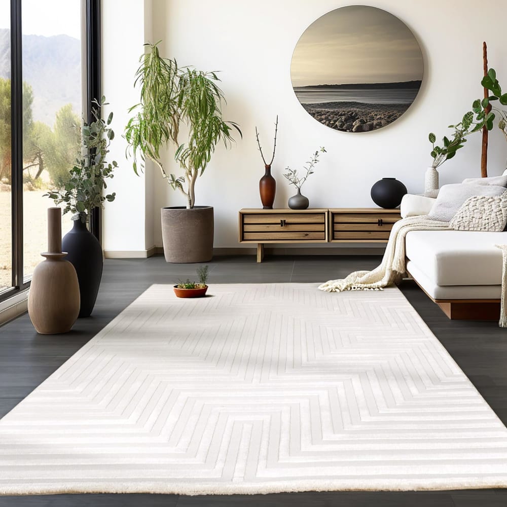 Tapis rifi laineux à motif en relief crème 120x170cm — vue 3