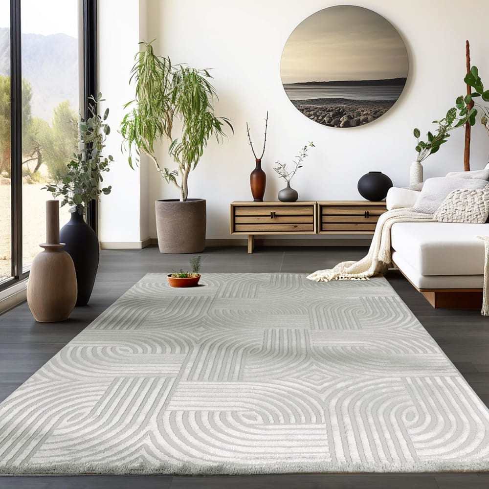 Tapis 70's laineux à motif en relief gris 160x230cm — vue 3