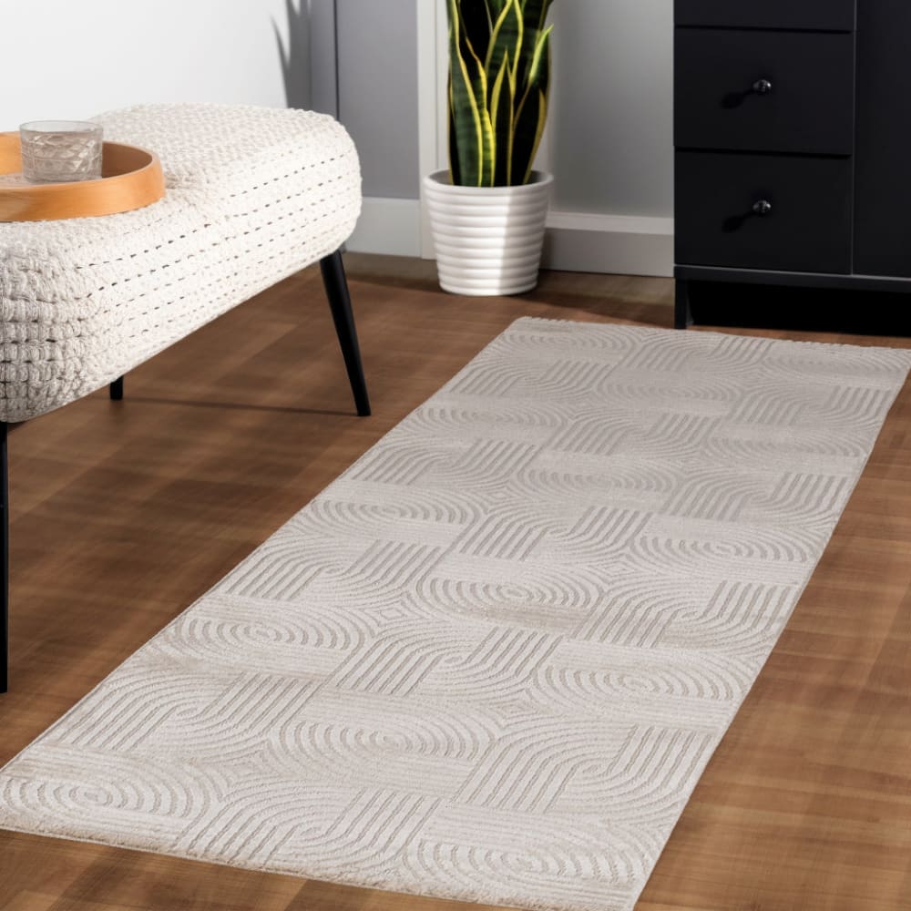 Tapis 70's laineux à motif en relief beige 160x230cm — vue 4