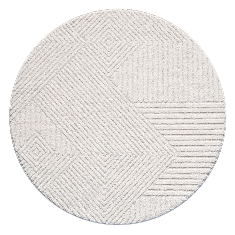 Tapis EMY Rond à motifs géométrique en relief - Crème 160x160cm