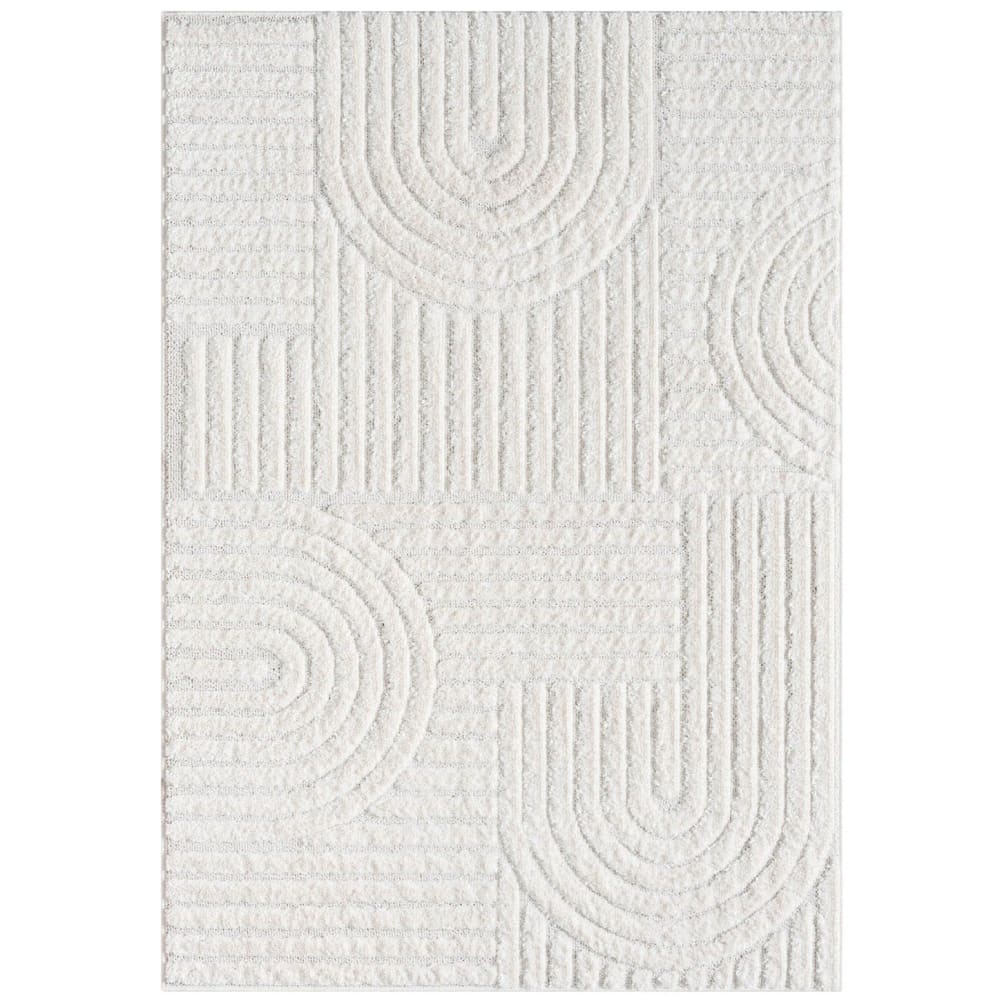 Tapis ARCA à poils longs et relief blanc 140x200cm