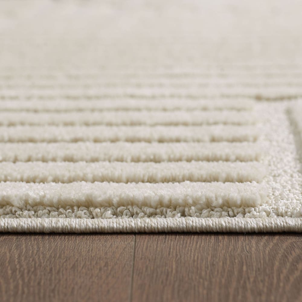 Tapis rond à relief géométriques crème 120x120cm — vue 4