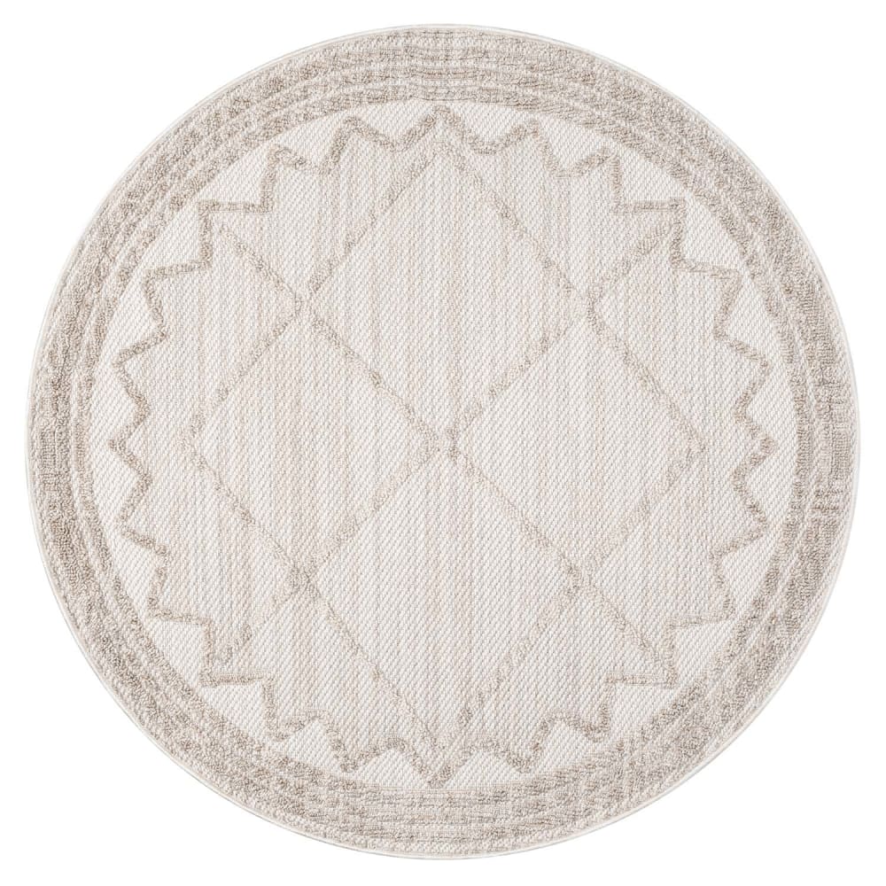 Tapis Rond Ethnique à relief Beige 200x200cm