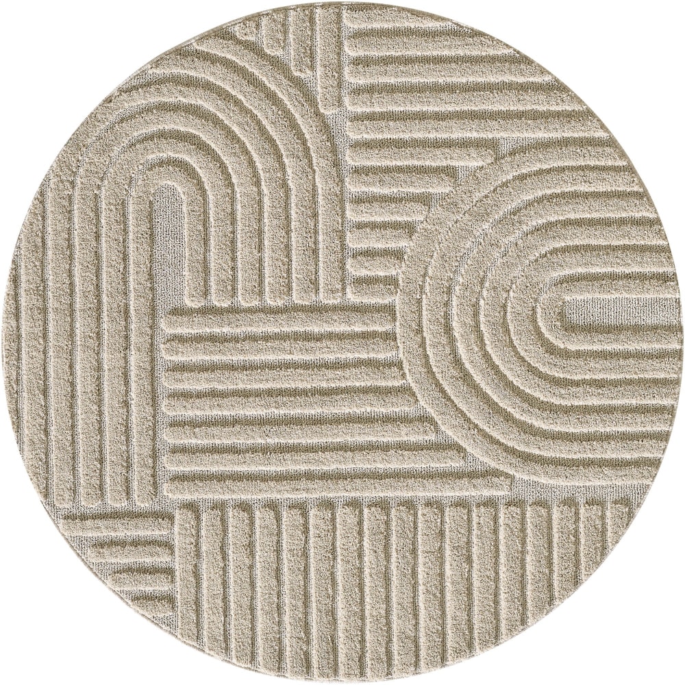Tapis rond à relief géométriques Beige 160x160cm