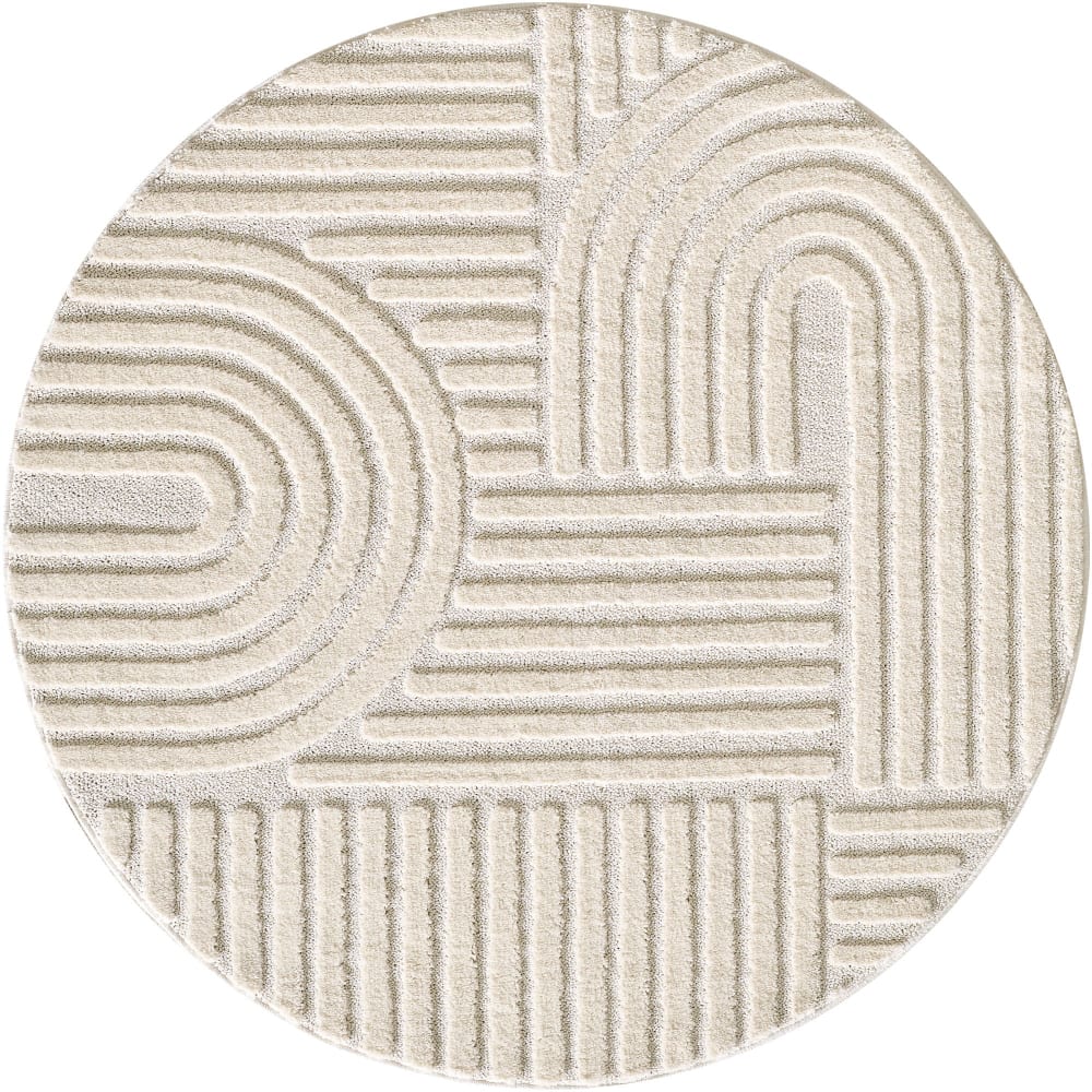 Tapis rond à relief géométriques Crème 200x200cm