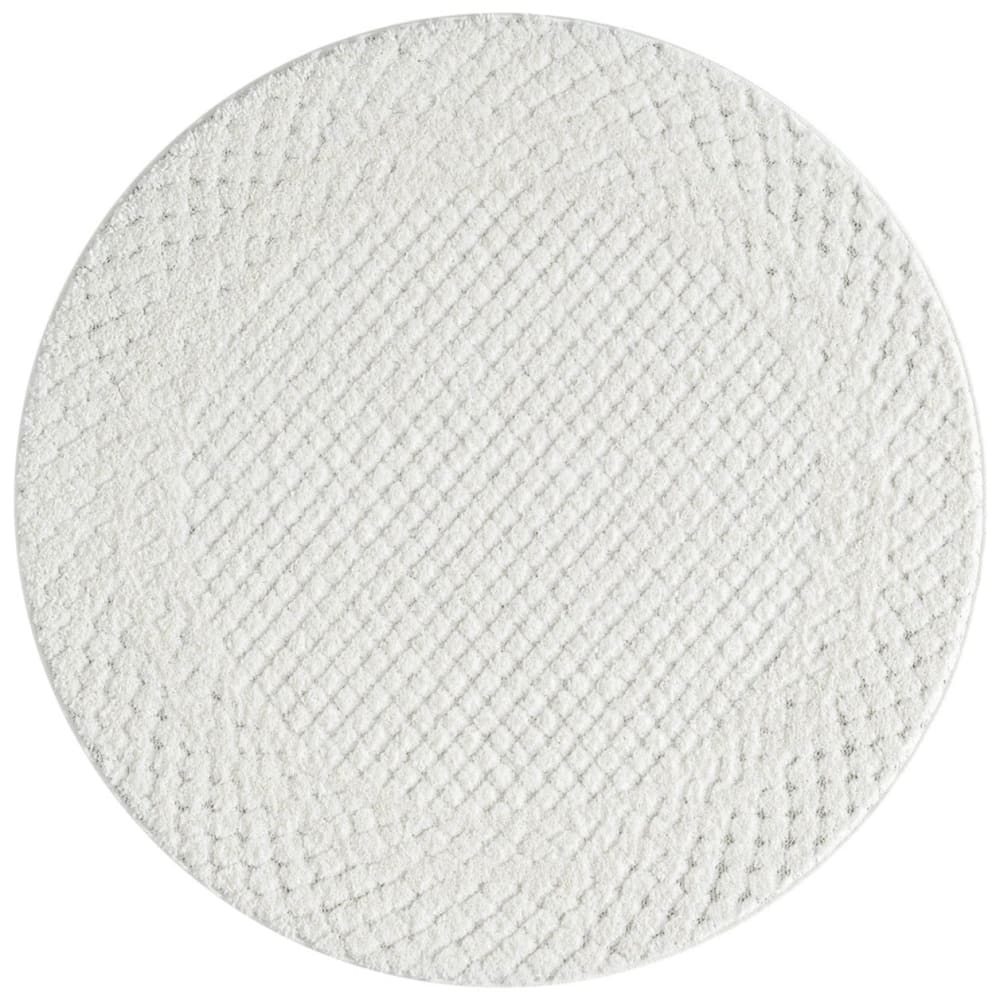 Tapis MIO rond à poils longs et relief blanc 160x160cm