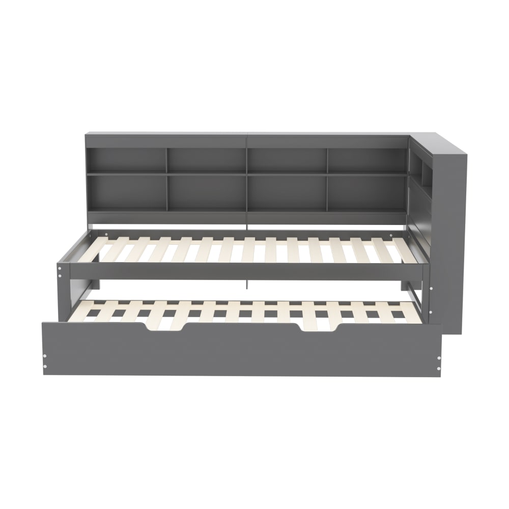 Ausziehbett aus Massivholz mit USB-Anschluss und Stauraum, grau -