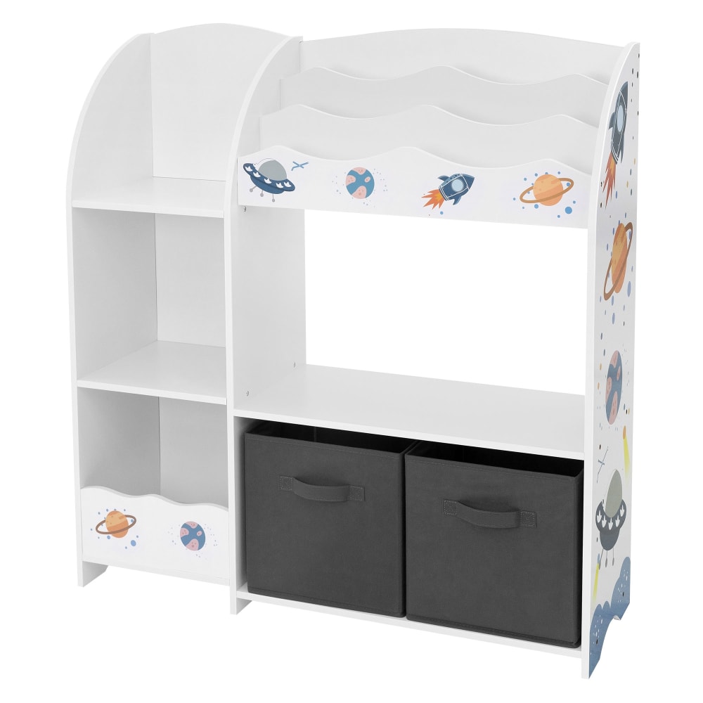 Bibliothèque enfant 93x30x98 cm blanc-gris 1 coffre à jouets 8 casiers