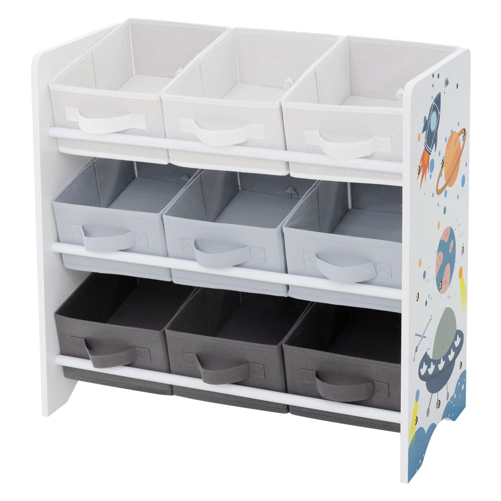 Bibliothèque enfant 62,5x29,5x60 cm blanc 3 étagères 9 bacs à ranger