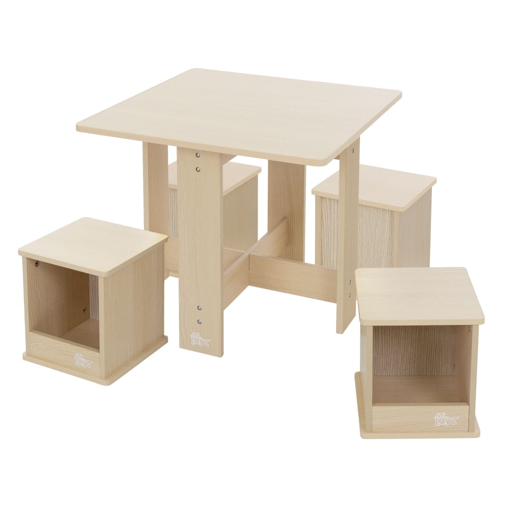 ECD Germany Kindersitzgruppe mit 1 Tisch und 4 Hockern, aus Holz BRAUN SPANPLATTE Kinder