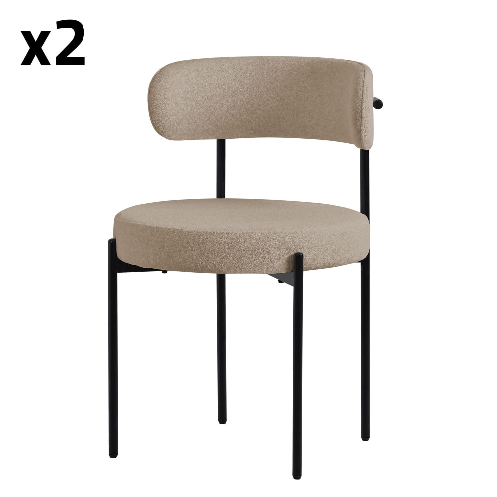 ML-Design Esszimmerstühle 2er Set Braun Teddystoff Gepolstert Metallbeinen Rund Braun Pes - Polyester
