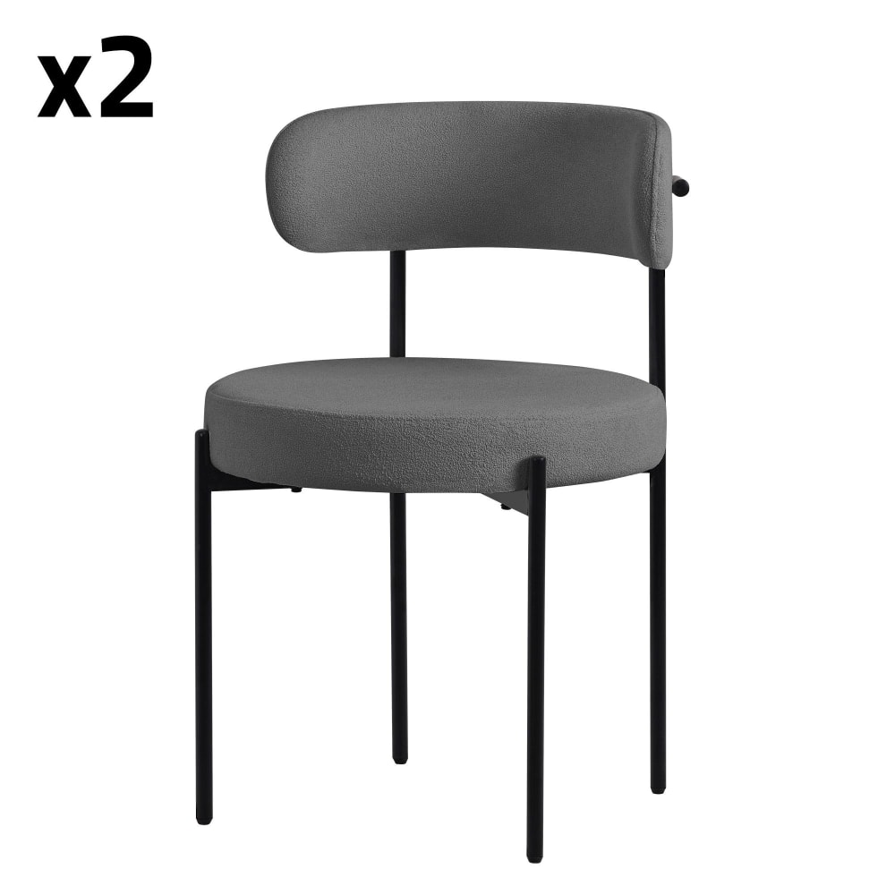 ML-Design Esszimmerstühle 2er Set Grau Teddystoff Gepolstert Metallbeinen Rund Grau Pes - Polyester
