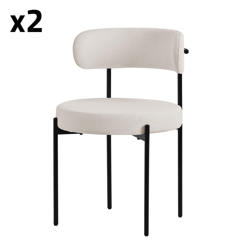 ML-Design Esszimmerstühle 2er Set Weiß Teddystoff Gepolstert Metallbeinen Rund Weiß Pes - Polyester