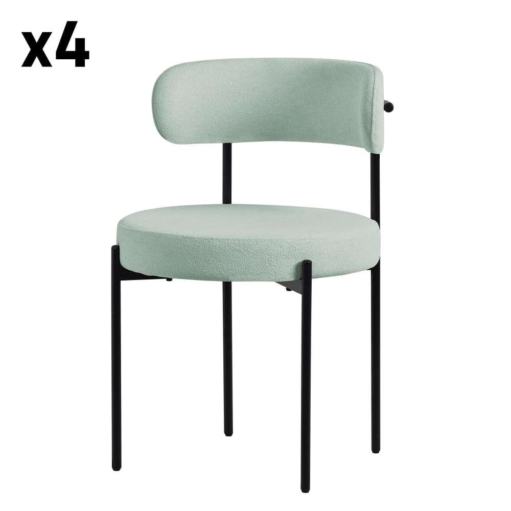 ML-Design Esszimmerstühle 4er Set Grün Teddystoff Gepolstert Metallbeinen Rund Grün Pes - Polyester