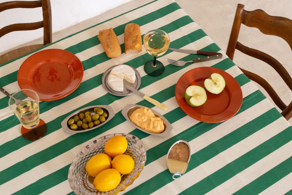Nappe vert et blanc à rayures