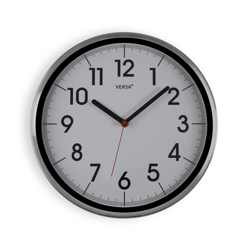 Versa Home Horloge murale de style classique en métal blanc et argenté style classique chic