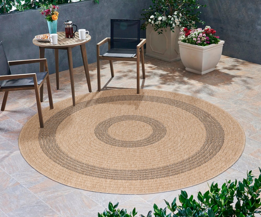Tapis rond naturel aspect jute beige gris 120x120cm — vue 3