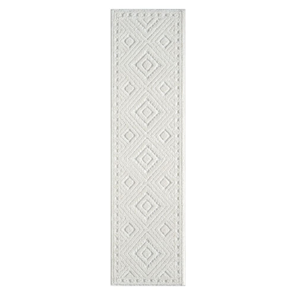 Tapis AERA à poils longs et relief blanc 80x150cm