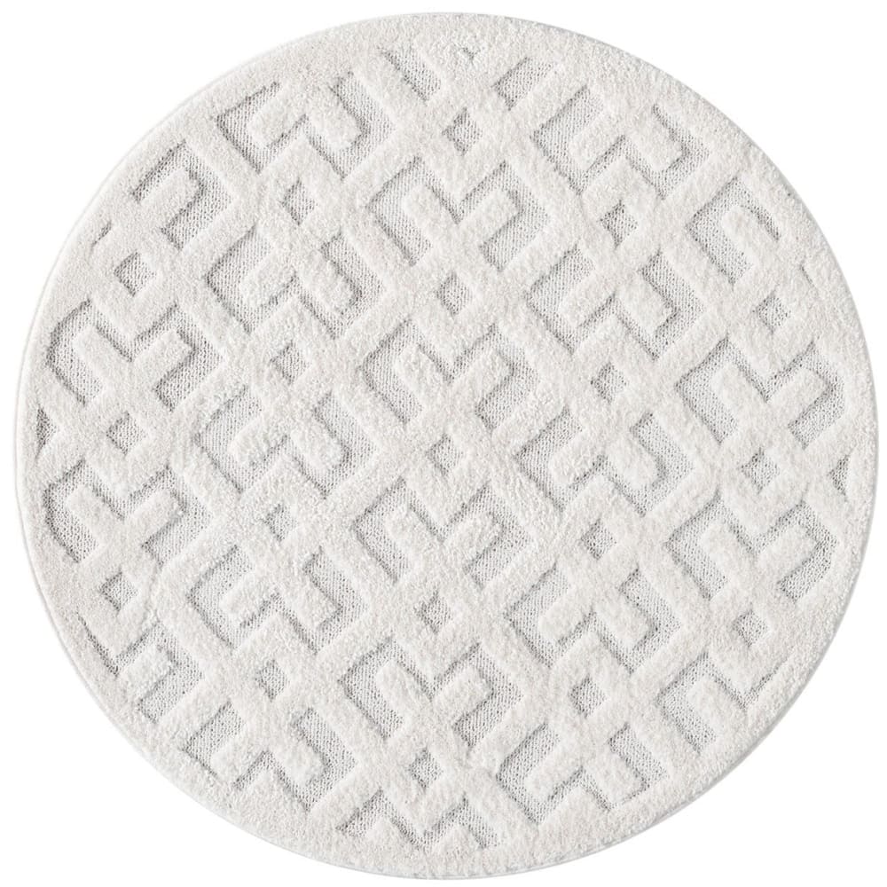 Tapis NELLA rond à poils longs et relief blanc 120x120cm