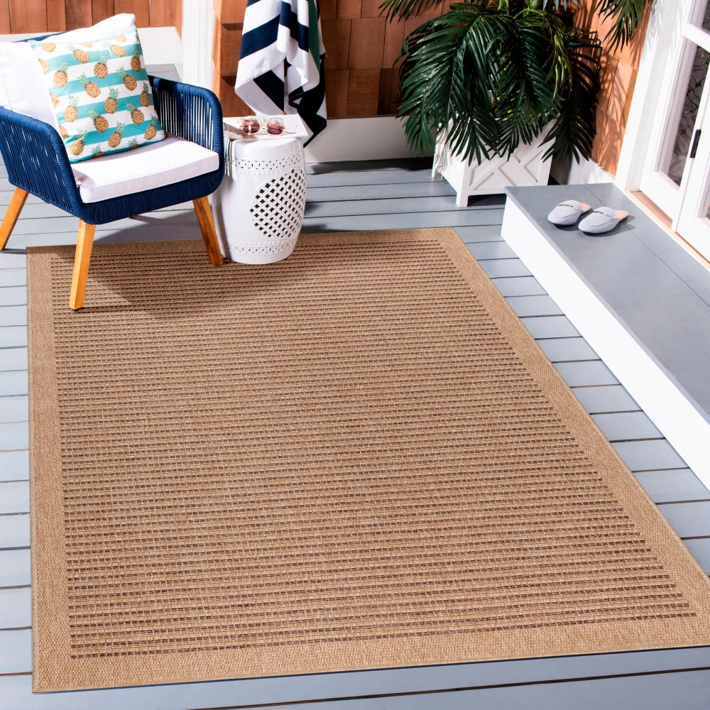 Tapis de salon Naturel aspect jute Beige et Noir 200x290cm