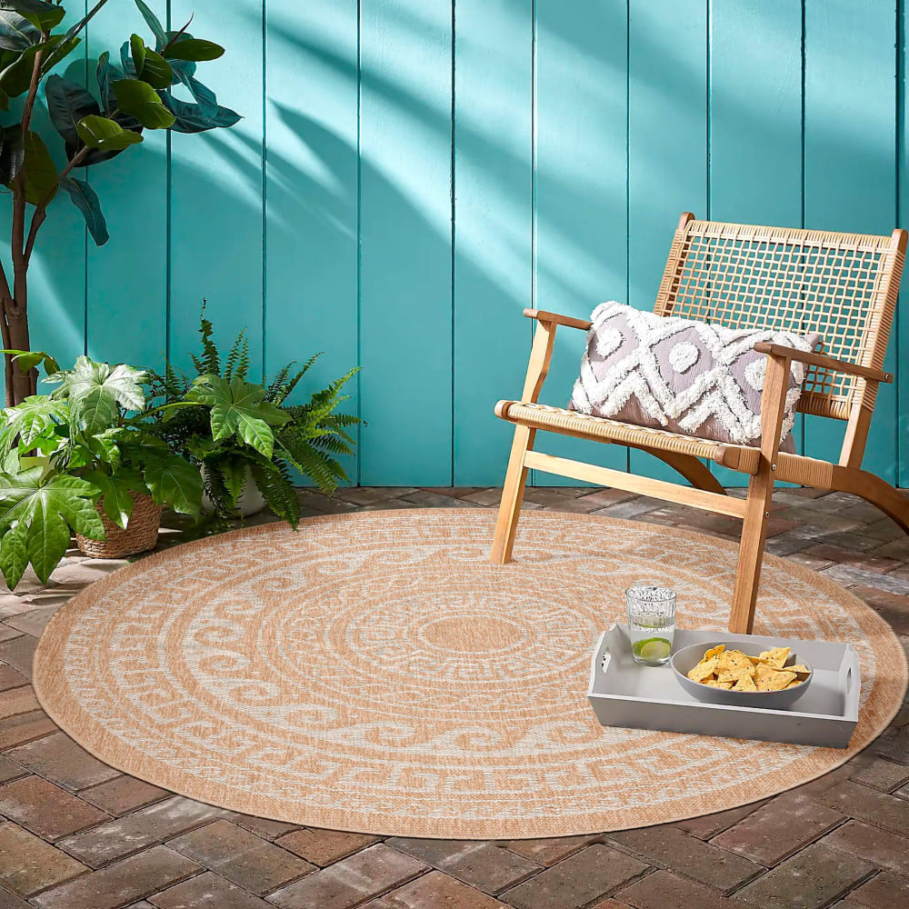 Tapis rond naturel aspect jute motif beige crème 120x120cm — vue 3
