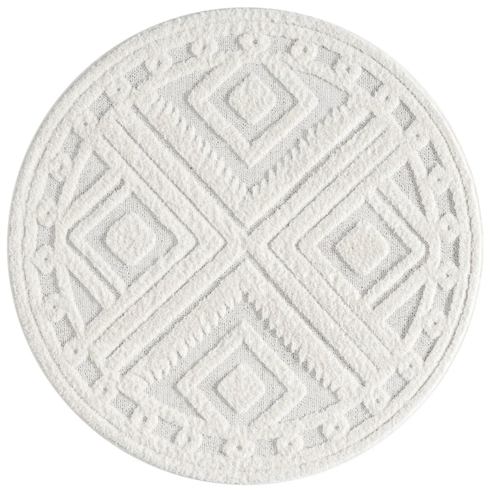 Tapis AERA rond à poils longs et relief blanc 200x200cm