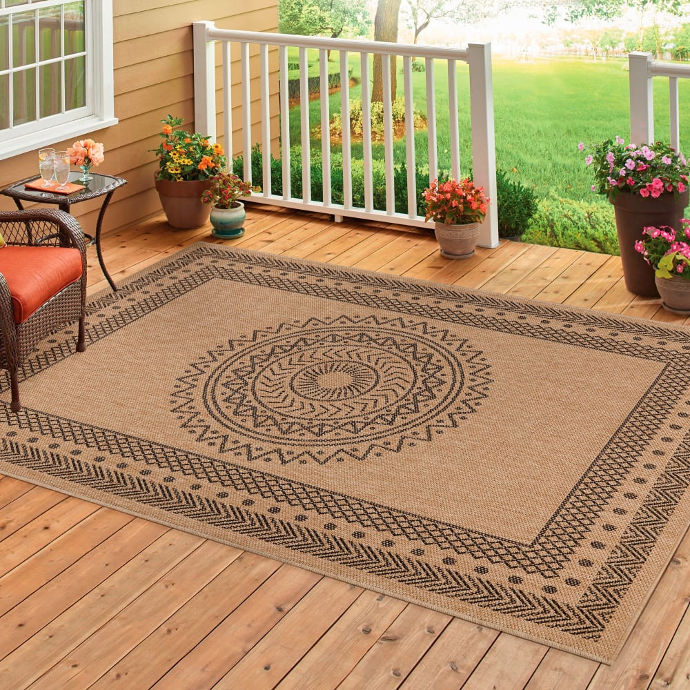 Tapis aspect jute motifs beige et noir 120x170cm — vue 3