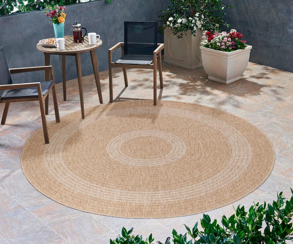 Tapis rond naturel aspect jute beige crème 200x200cm — vue 3