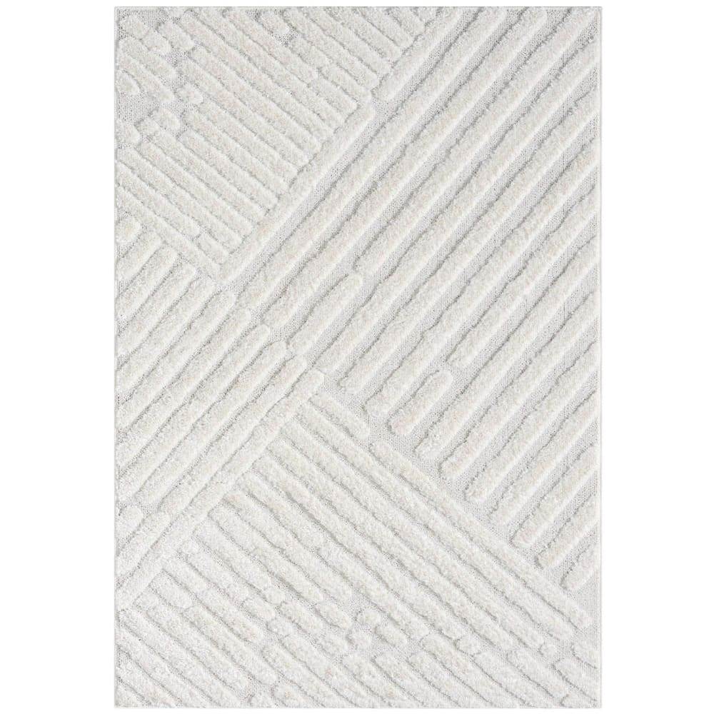 Tapis LINEA à poils longs et relief blanc 140x200cm