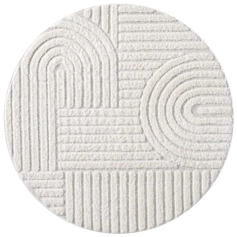 Tapis ARCA rond à poils longs et relief blanc 120x120cm