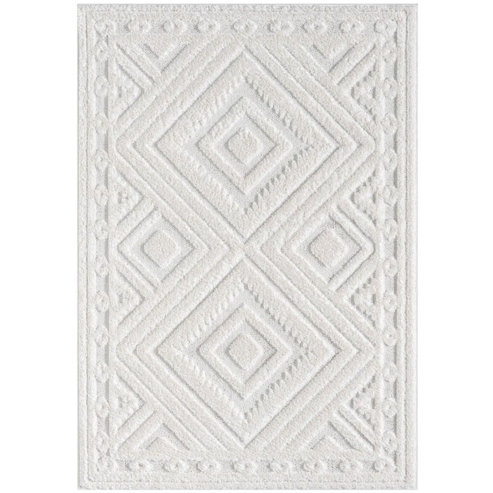 Tapis AERA à poils longs et relief blanc 140x200cm